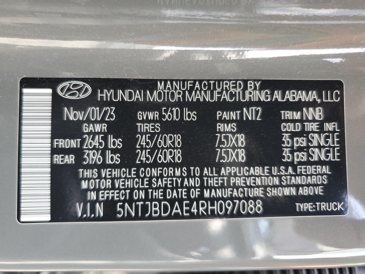 2024 Hyundai Santa Cruz Sel VIN: 5NTJBDAE4RH097088 Lot: 61452945