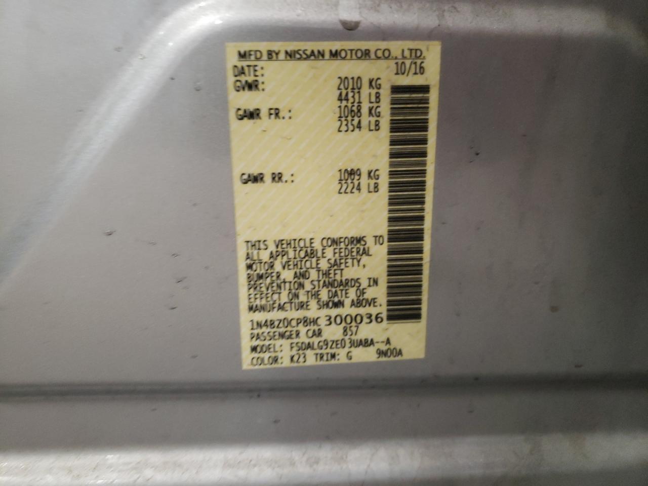 2017 Nissan Leaf S VIN: 1N4BZ0CP8HC300036 Lot: 62597555