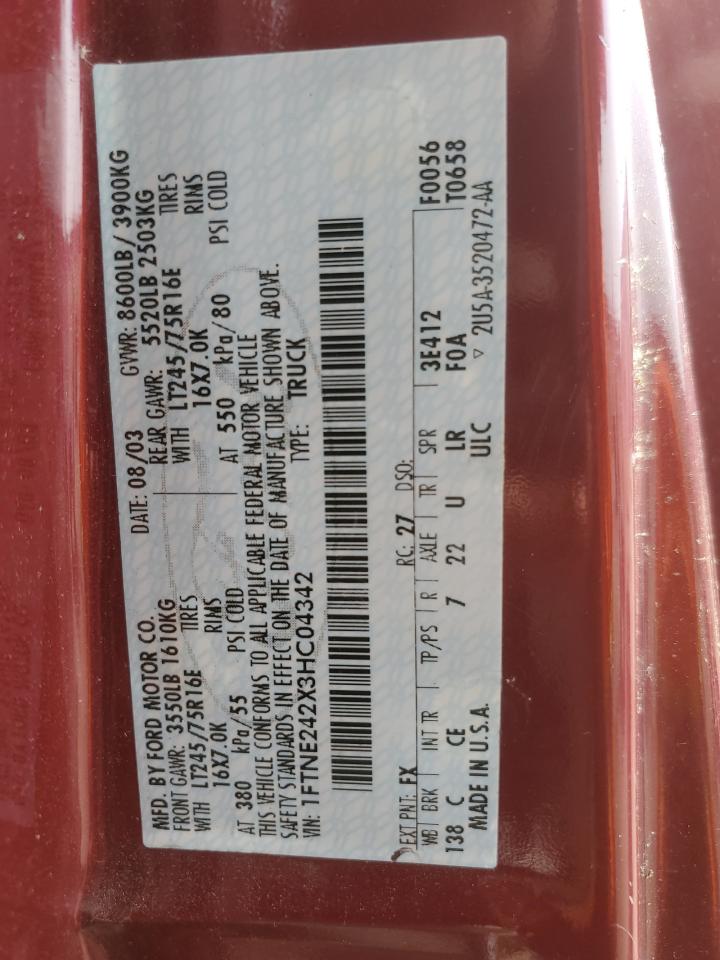 2003 Ford Econoline E250 Van VIN: 1FTNE242X3HC04342 Lot: 60856485