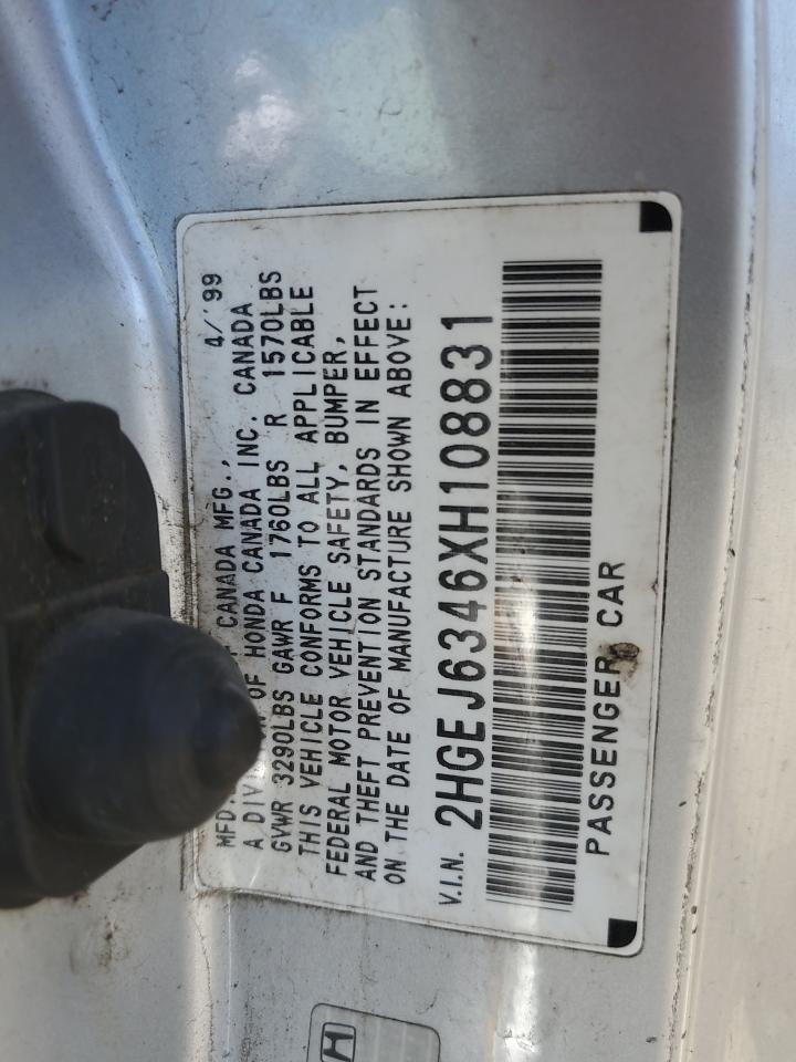 1999 Honda Civic Dx VIN: 2HGEJ6346XH108831 Lot: 61261395