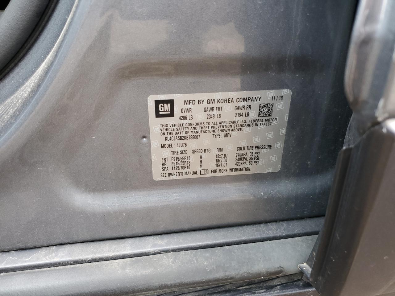 2019 Buick Encore Preferred VIN: KL4CJASB2KB788067 Lot: 60249605