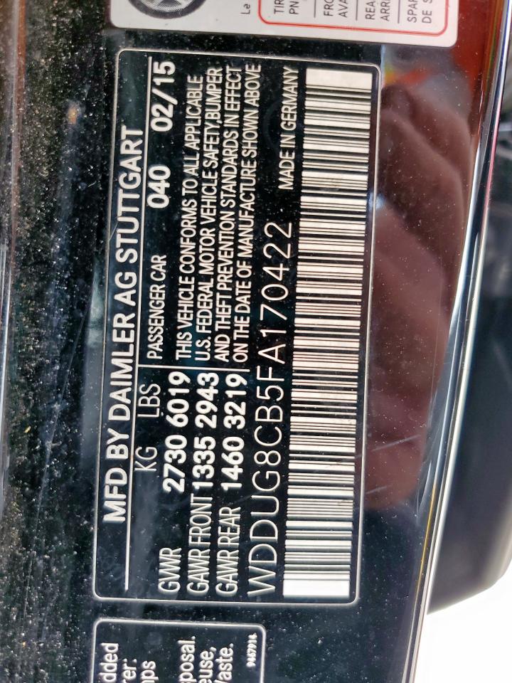 2015 Mercedes-Benz S 550 VIN: WDDUG8CB5FA170422 Lot: 60177435
