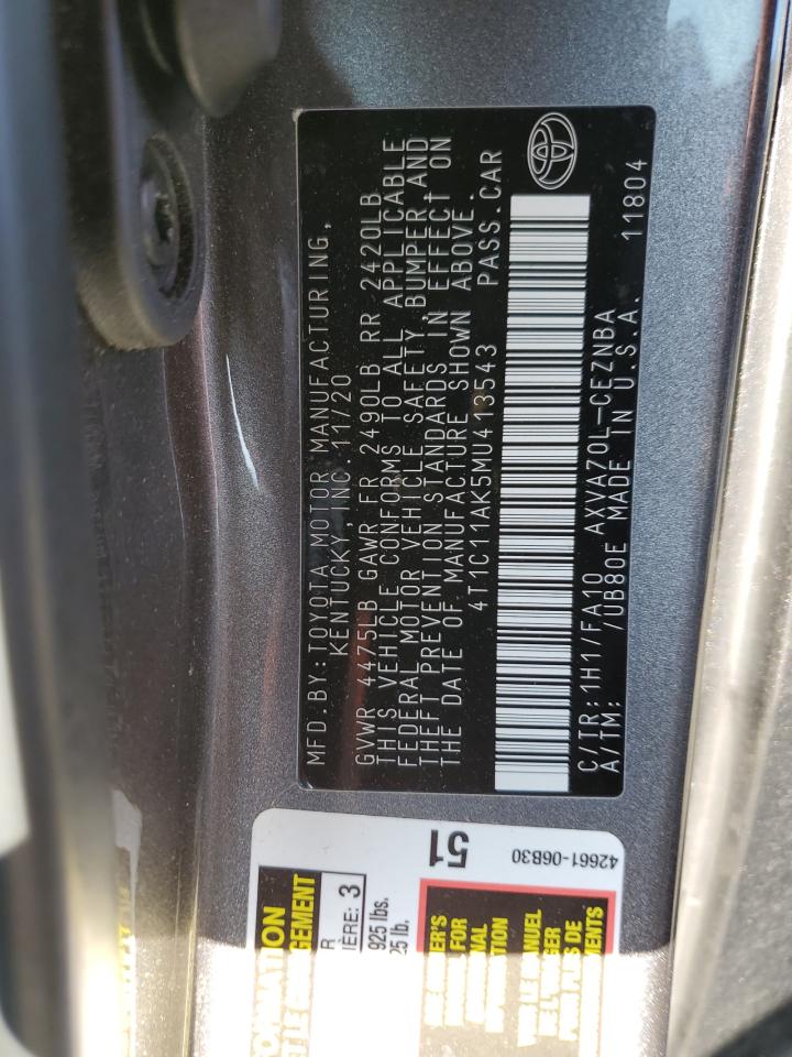 TOYOTA CAMRY 2021 VIN 4T1C11AK5MU413543 zdjęcie 12