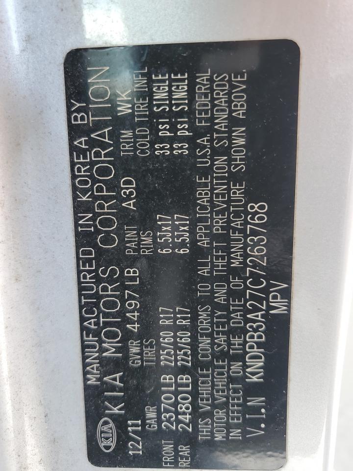 2012 Kia Sportage Base VIN: KNDPB3A27C7263768 Lot: 60845335
