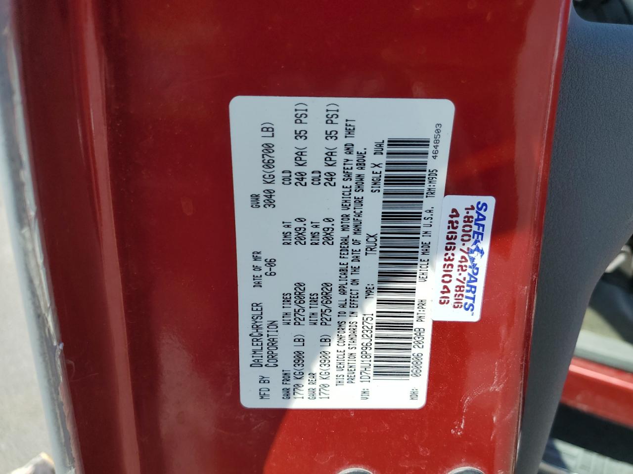2006 Dodge Ram 1500 St VIN: 1D7HU18P96J232751 Lot: 63118825