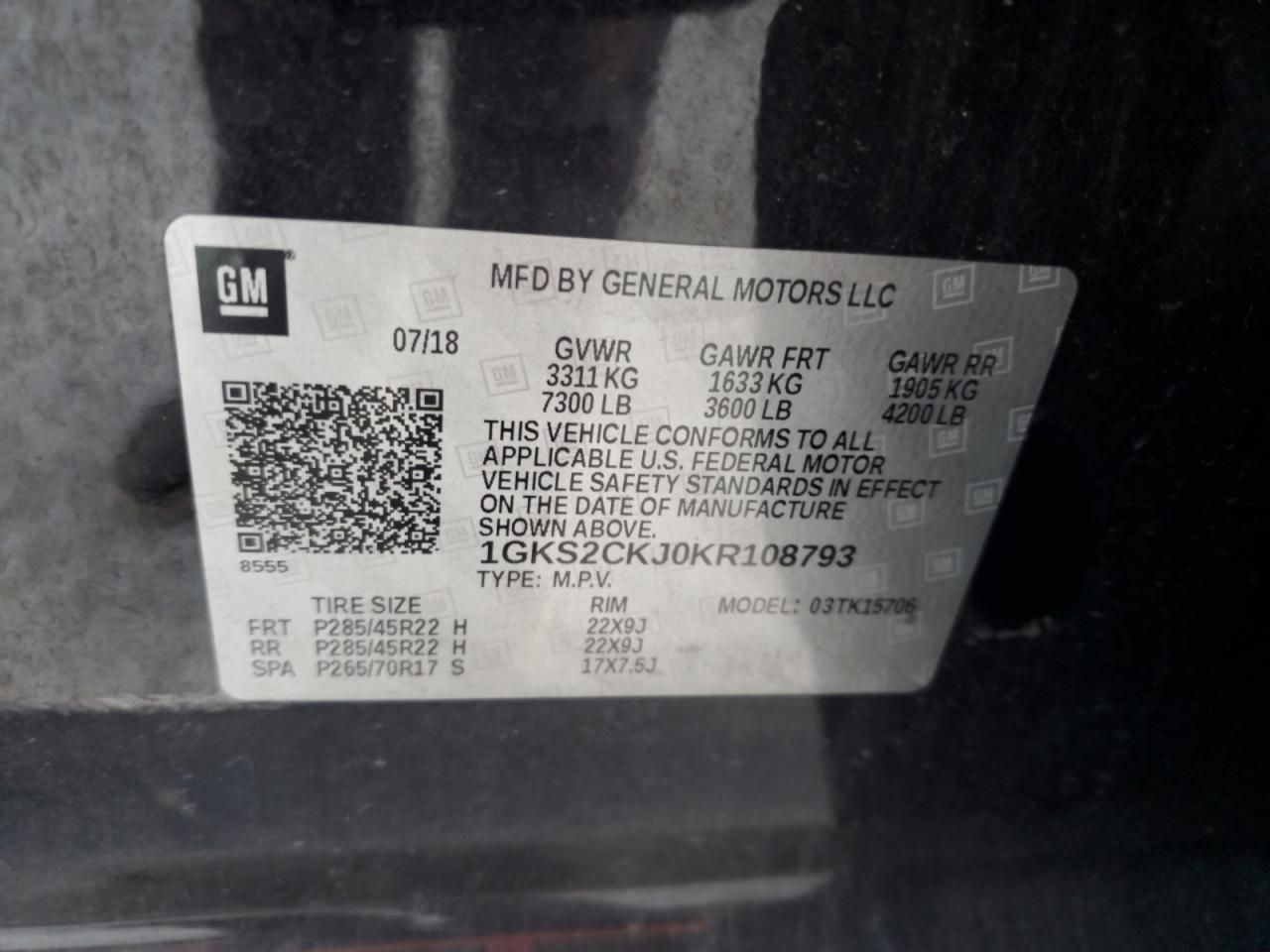 2019 GMC Yukon Denali VIN: 1GKS2CKJ0KR108793 Lot: 59907475