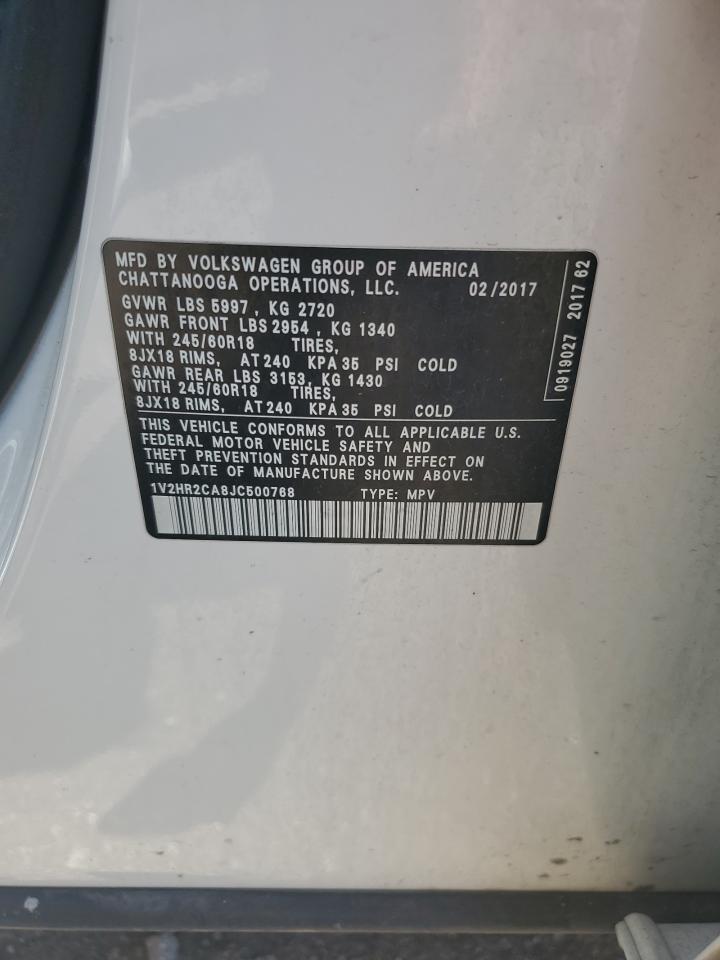 2018 Volkswagen Atlas VIN: 1V2HR2CA8JC500768 Lot: 62613365