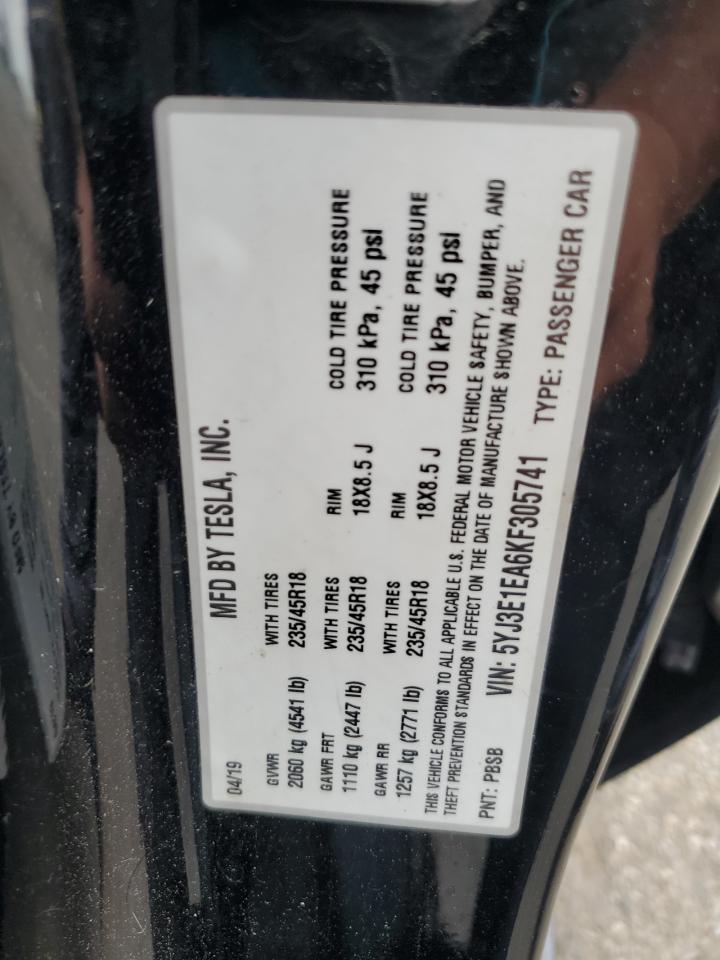 TESLA MODEL 3 2019 VIN 5YJ3E1EA6KF305741 zdjęcie 12