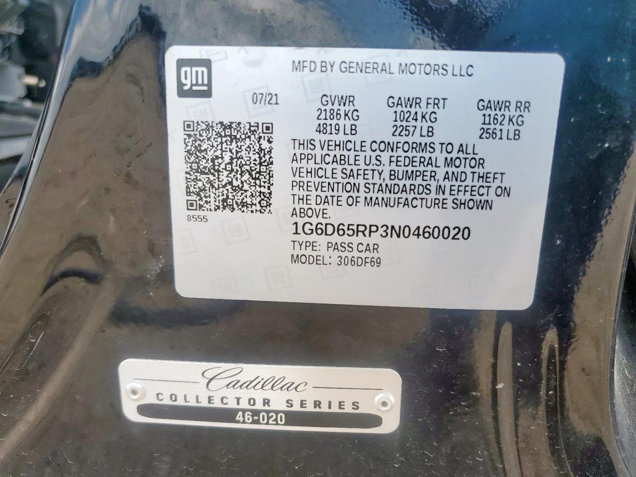 2022 Cadillac Ct4-V Blackwing VIN: 1G6D65RP3N0460020 Lot: 60702605
