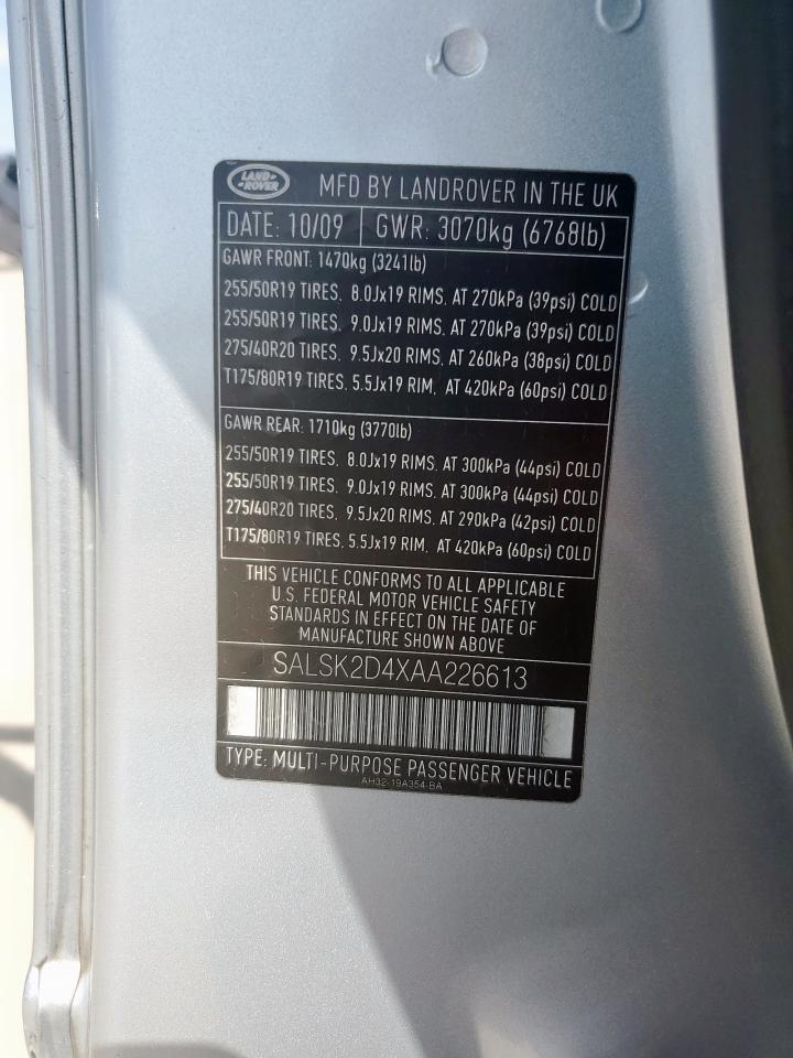 2010 Land Rover Range Rover Sport Lux VIN: SALSK2D4XAA226613 Lot: 61912055