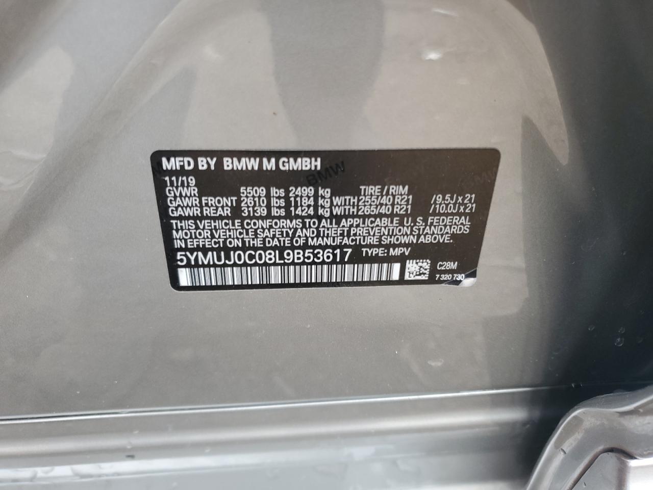 2020 BMW X4 M Competition VIN: 5YMUJ0C08L9B53617 Lot: 61267075