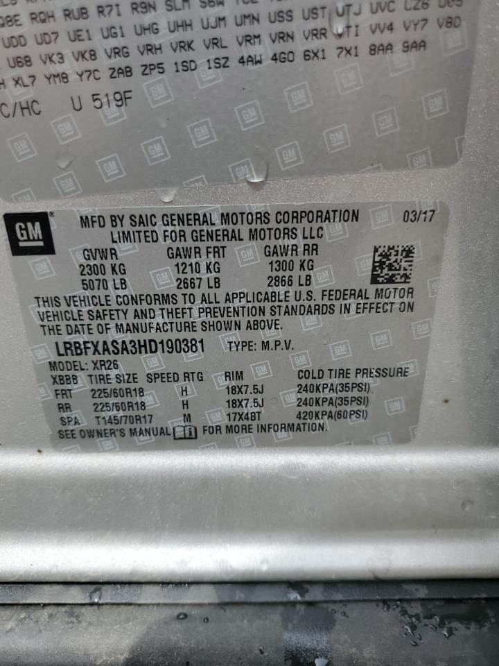 2017 Buick Envision Preferred VIN: LRBFXASA3HD190381 Lot: 60904295