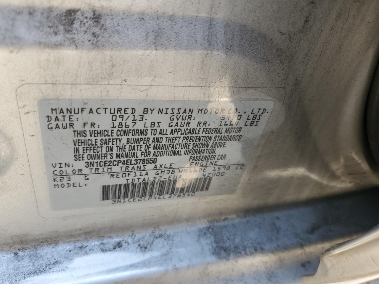 NISSAN VERSA 2014 VIN 3N1CE2CP4EL378550 photo 13