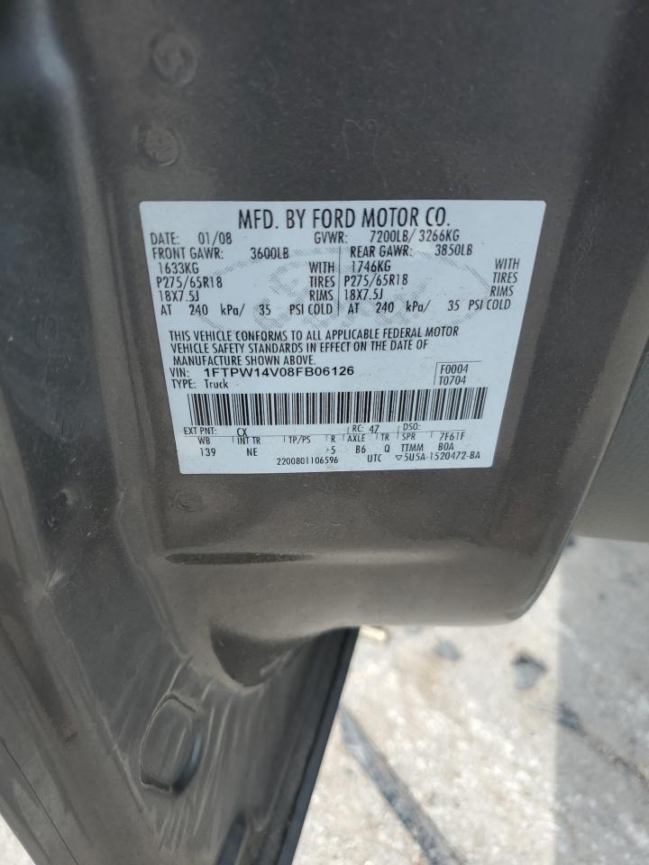 1FTPW14V08FB06126 2008 Ford F150 Supercrew