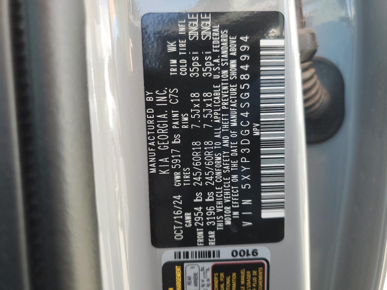 2025 Kia Telluride Ex VIN: 5XYP3DGC4SG584994 Lot: 61684665