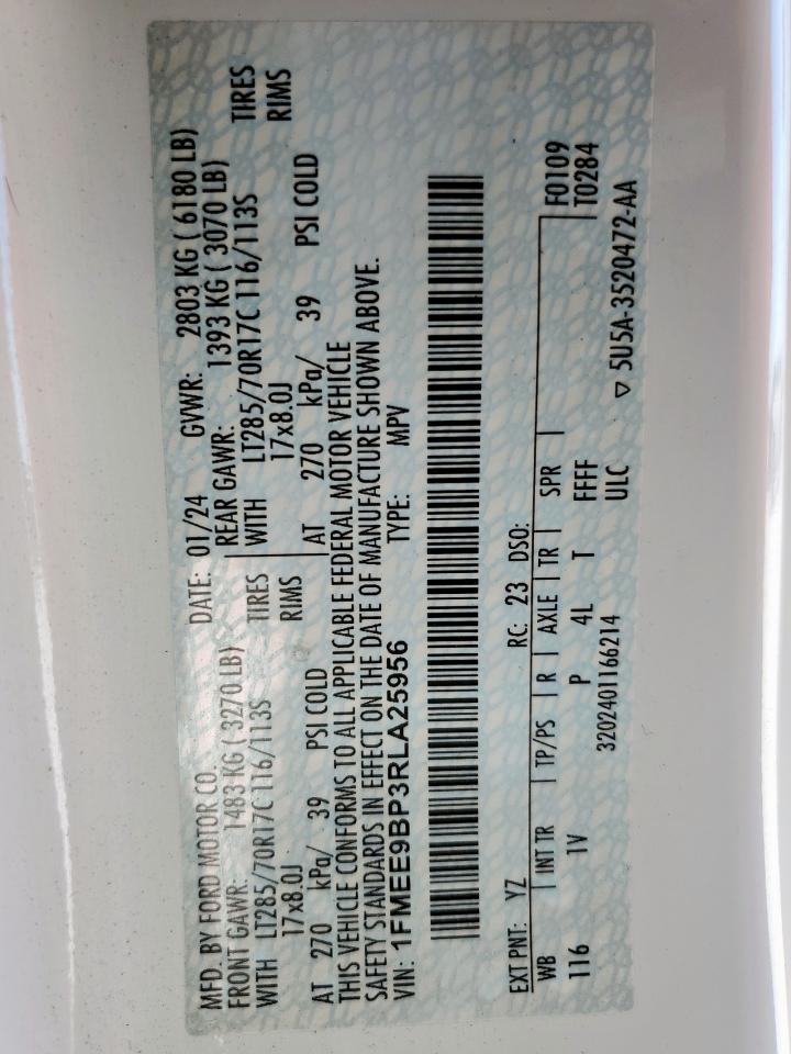 2024 Ford Bronco Badlands VIN: 1FMEE9BP3RLA25956 Lot: 62846675