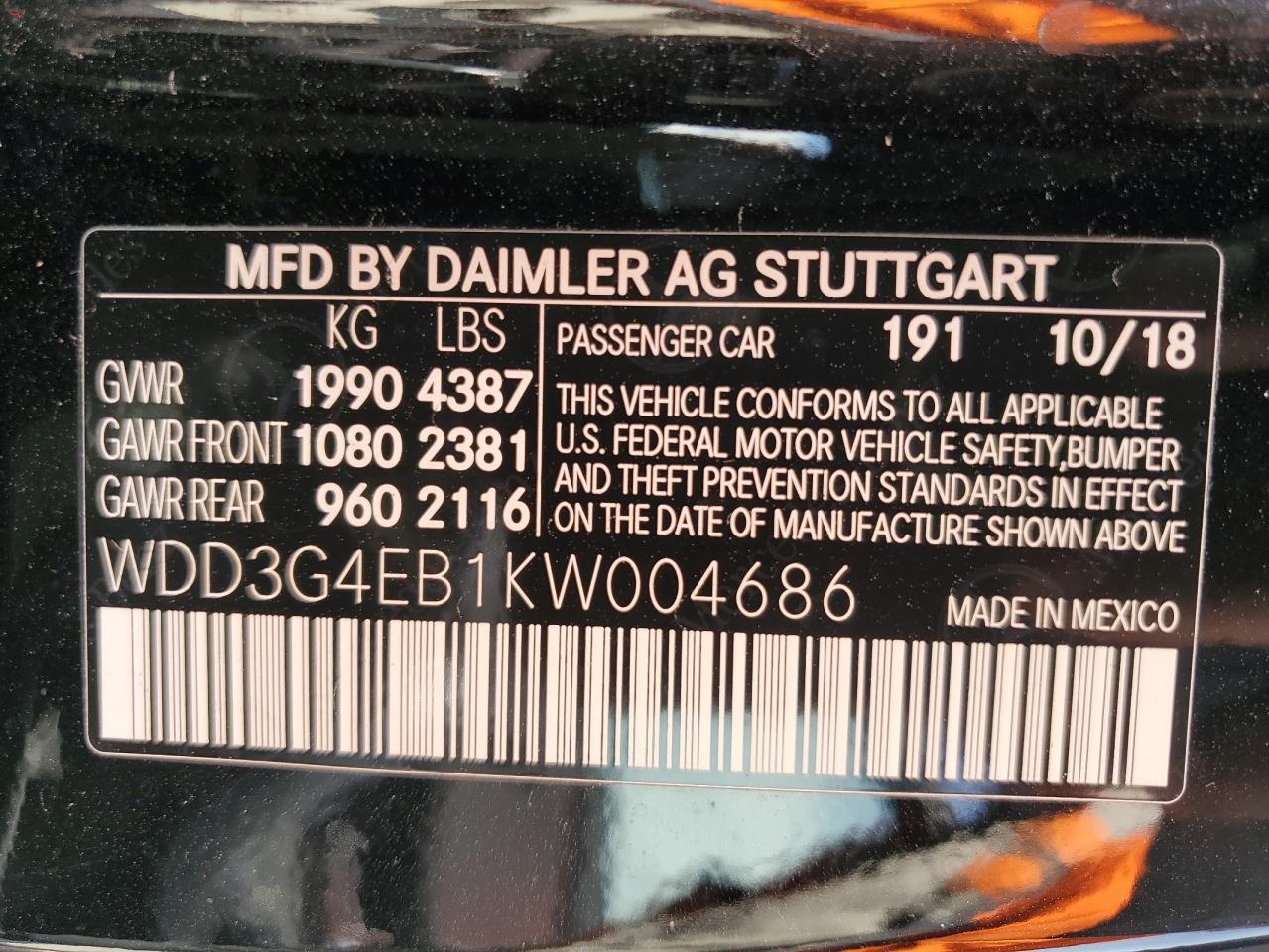 2019 Mercedes-Benz A 220 VIN: WDD3G4EB1KW004686 Lot: 61442615