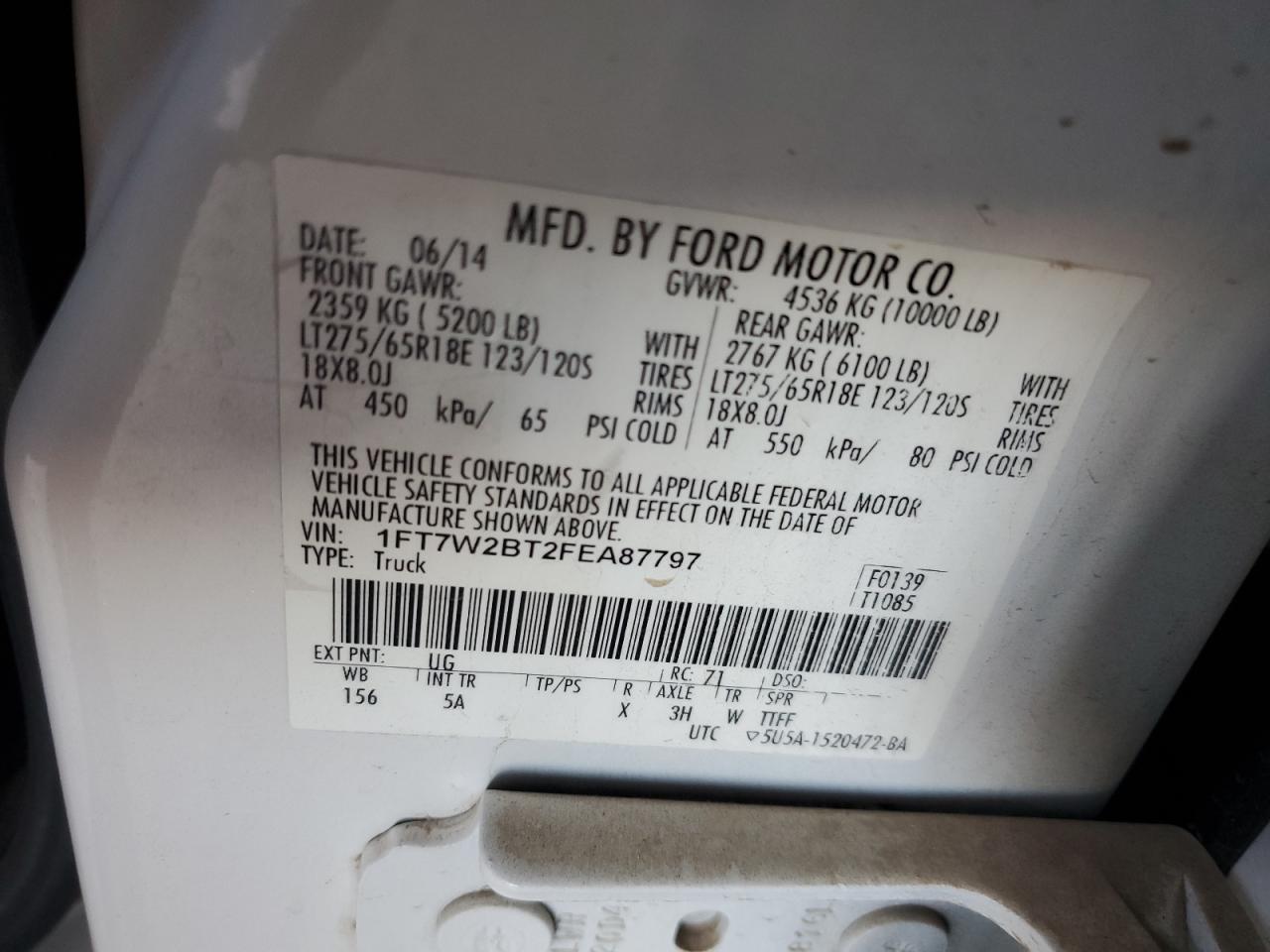 FORD F250 2015 VIN 1FT7W2BT2FEA87797 zdjęcie 12