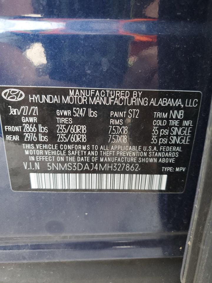2021 Hyundai Santa Fe Sel VIN: 5NMS3DAJ4MH327862 Lot: 62163545