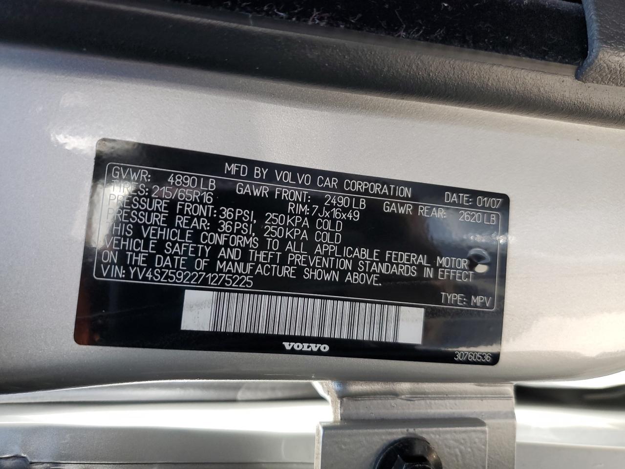 2007 Volvo Xc70 VIN: YV4SZ592271275225 Lot: 58769245