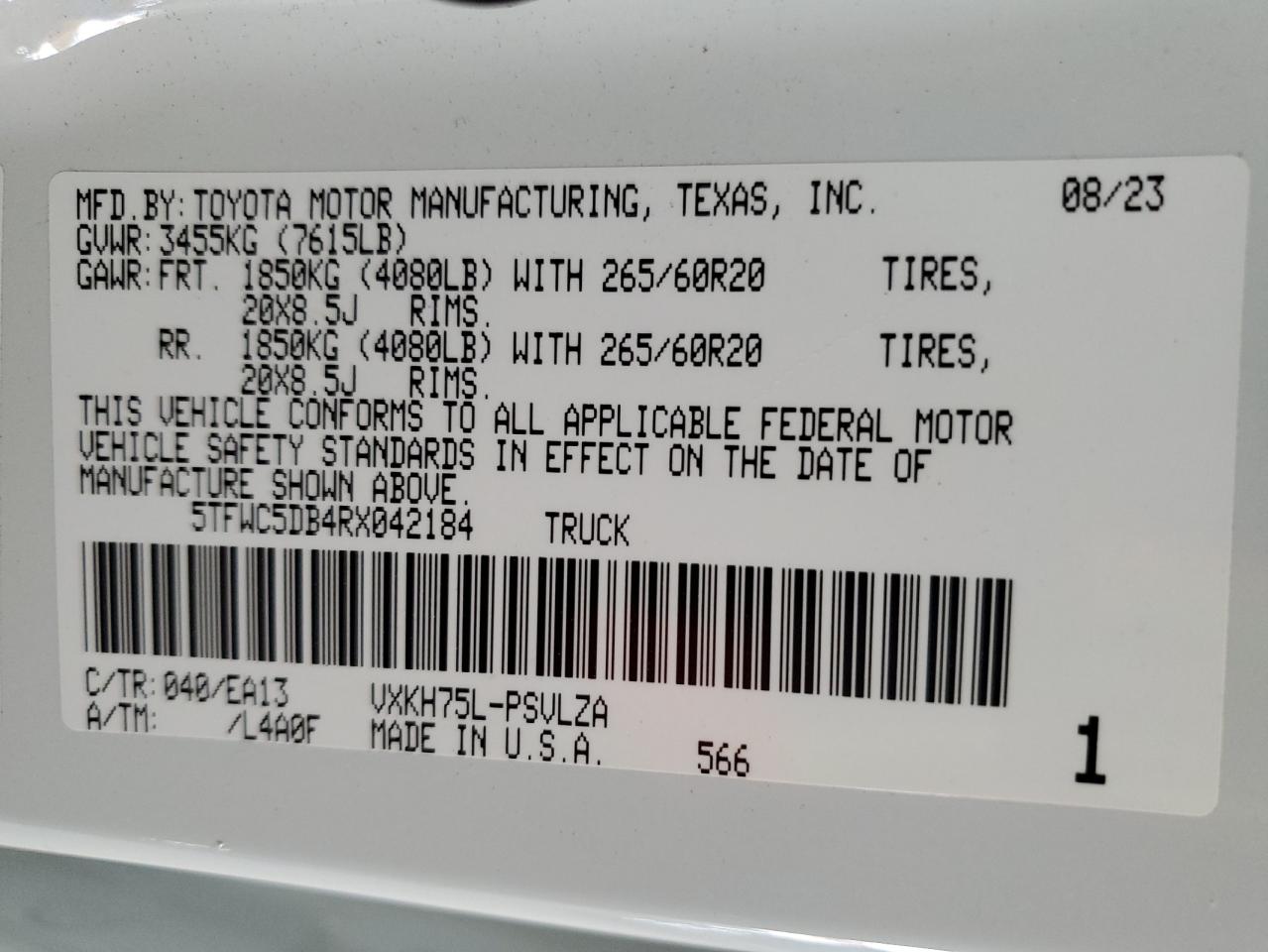 TOYOTA TUNDRA 2024 VIN 5TFWC5DB4RX042184 фото 12