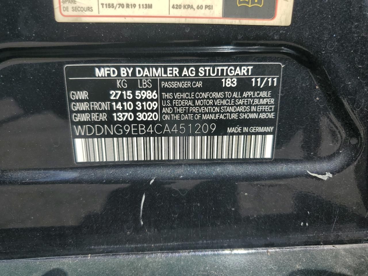 2012 Mercedes-Benz S 550 4Matic VIN: WDDNG9EB4CA451209 Lot: 61836825