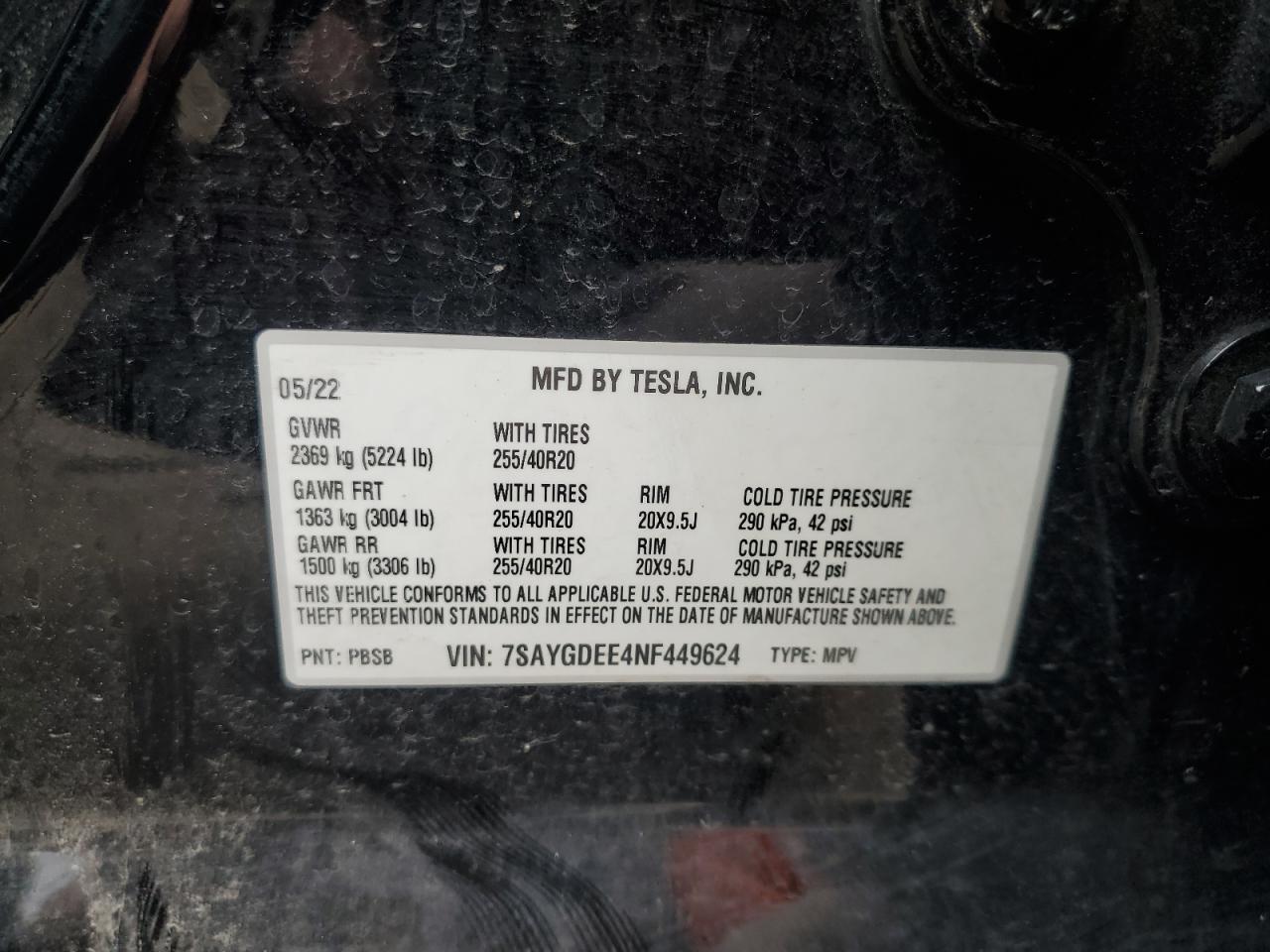 2022 Tesla Model Y VIN: 7SAYGDEE4NF449624 Lot: 61930345