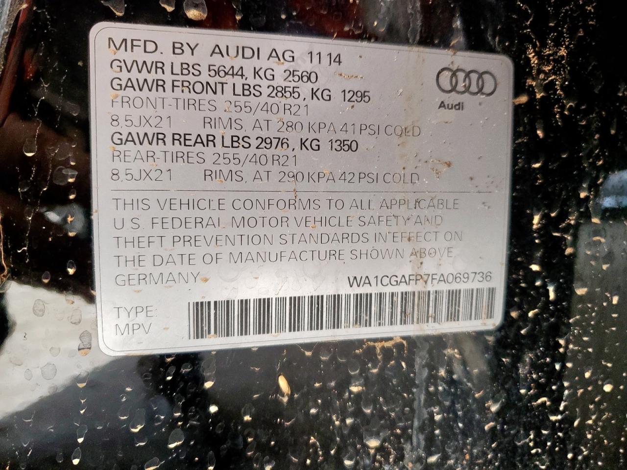 2015 Audi Sq5 Premium Plus VIN: WA1CGAFP7FA069736 Lot: 61418265