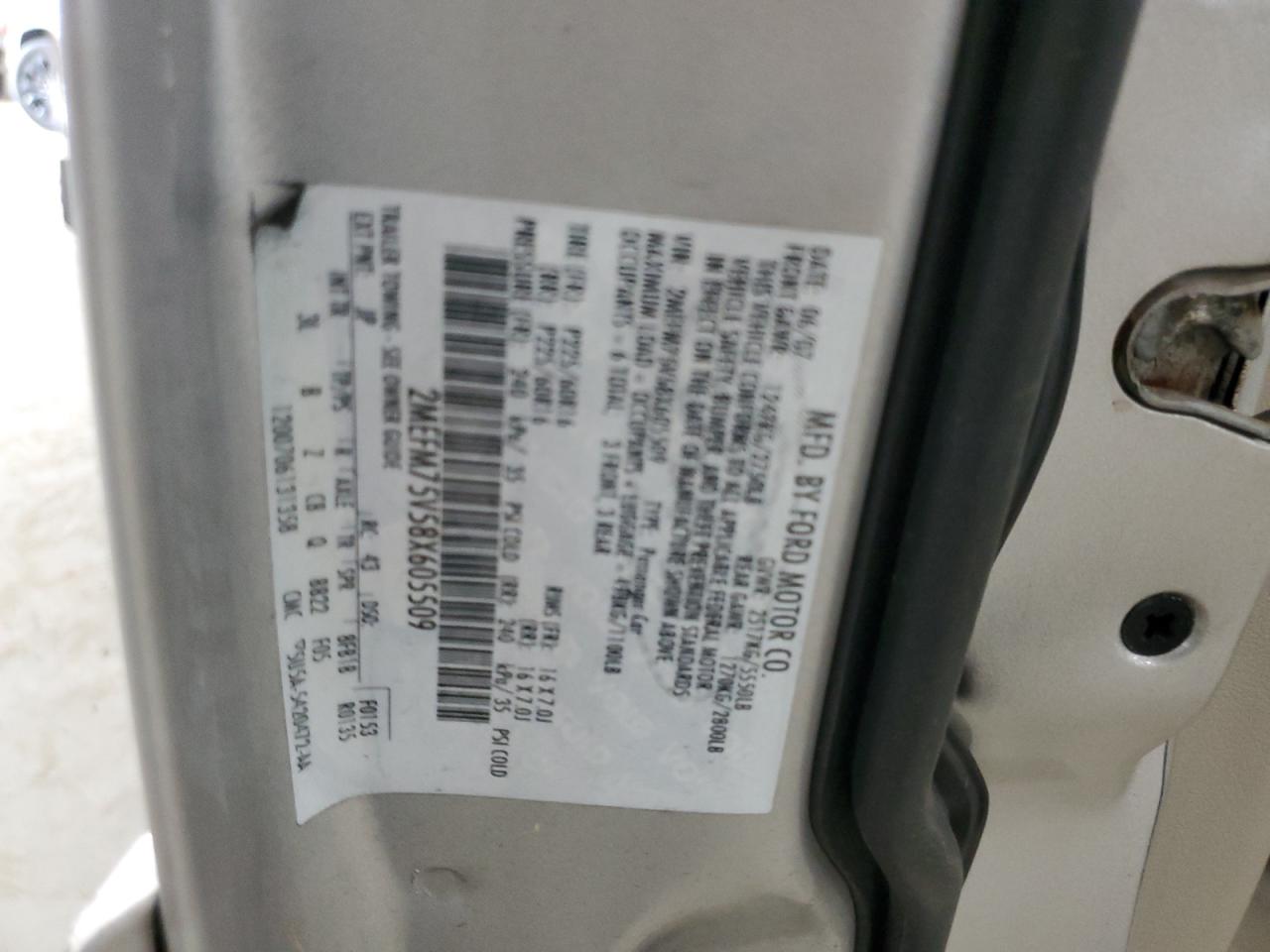2008 Mercury Grand Marquis Ls VIN: 2MEFM75V58X605509 Lot: 60541675