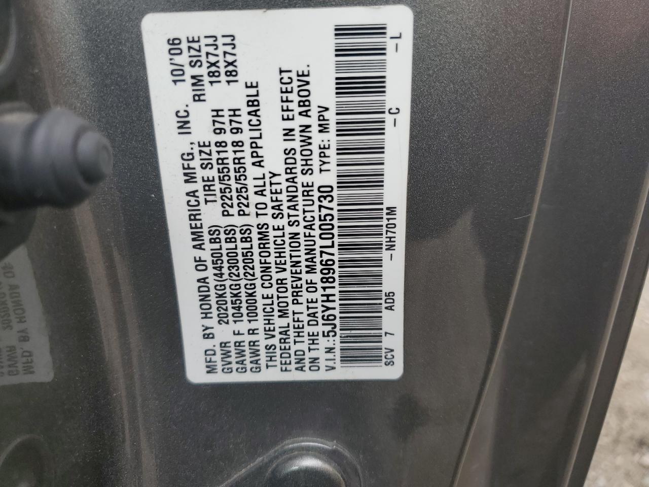 2007 Honda Element Sc VIN: 5J6YH18967L005730 Lot: 62698225
