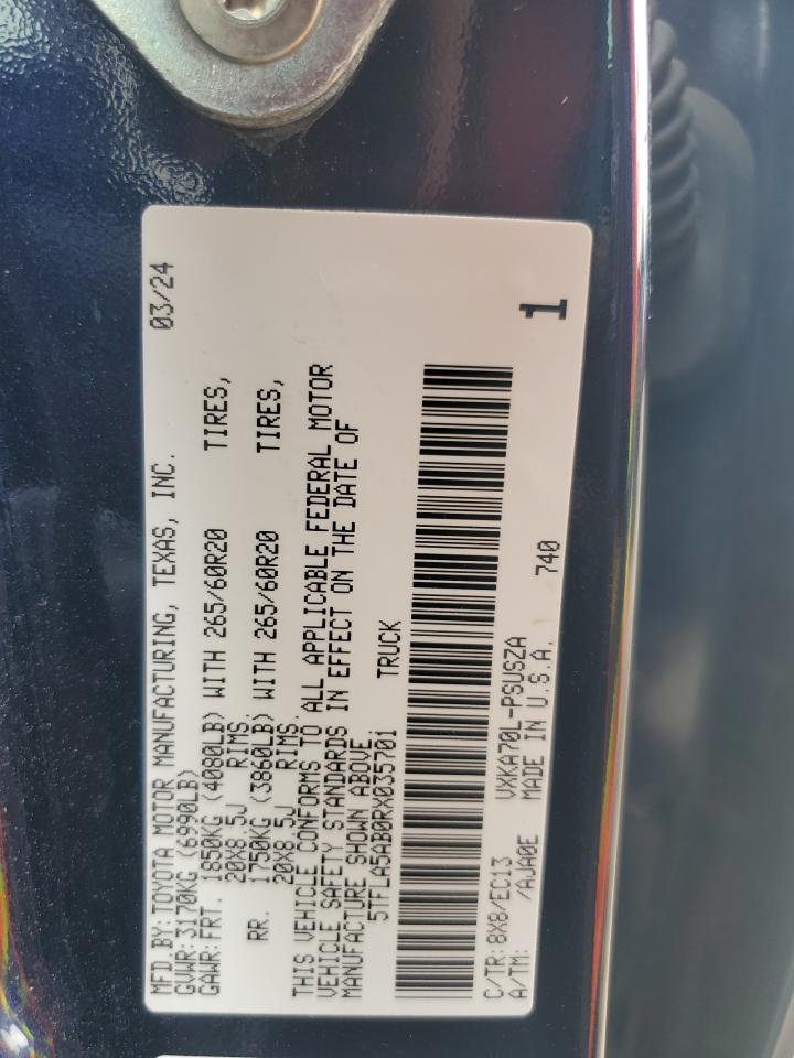 2024 Toyota Tundra Crewmax Sr VIN: 5TFLA5AB0RX035701 Lot: 62722115