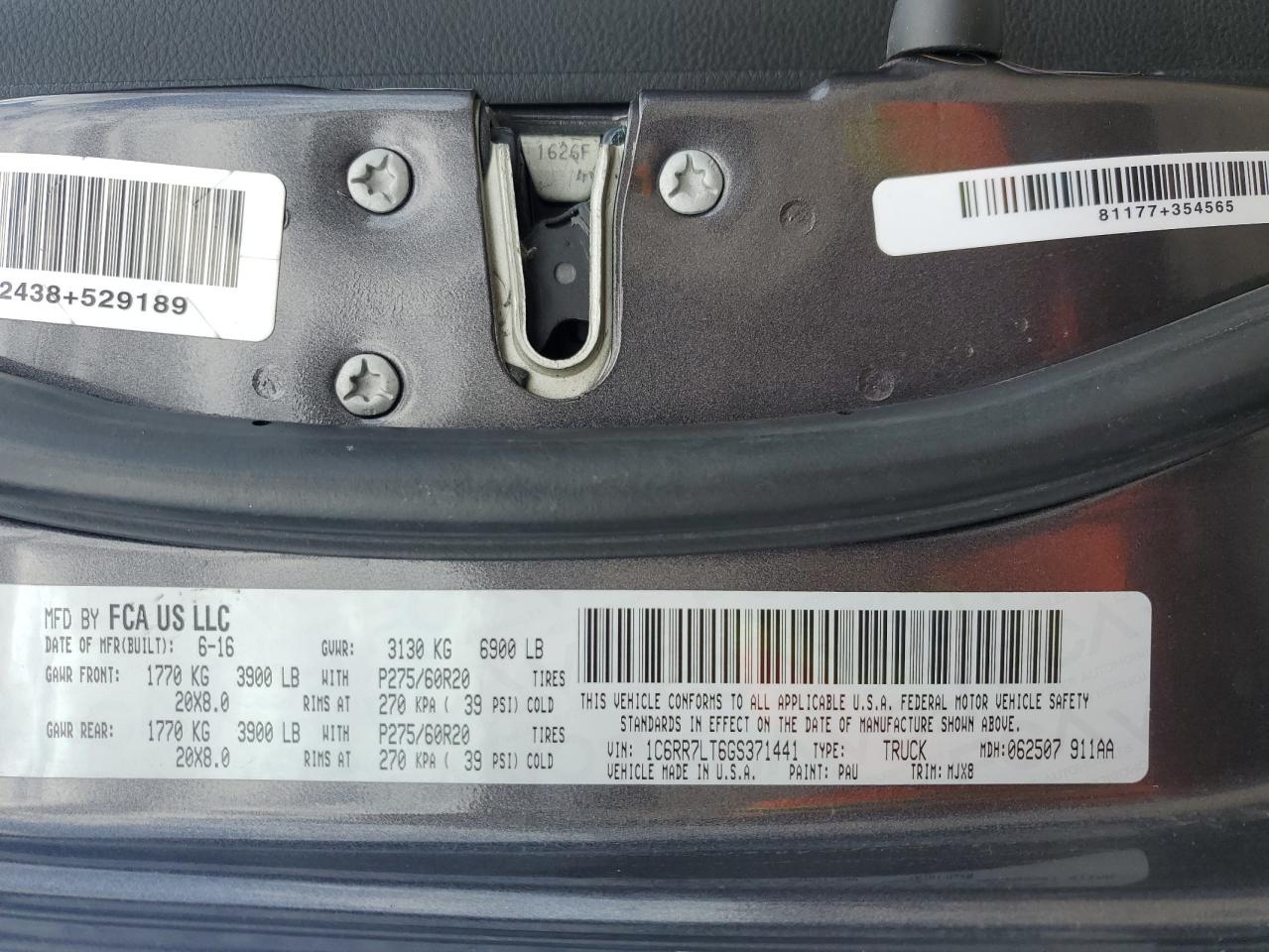 2016 Ram 1500 Slt VIN: 1C6RR7LT6GS371441 Lot: 60833075