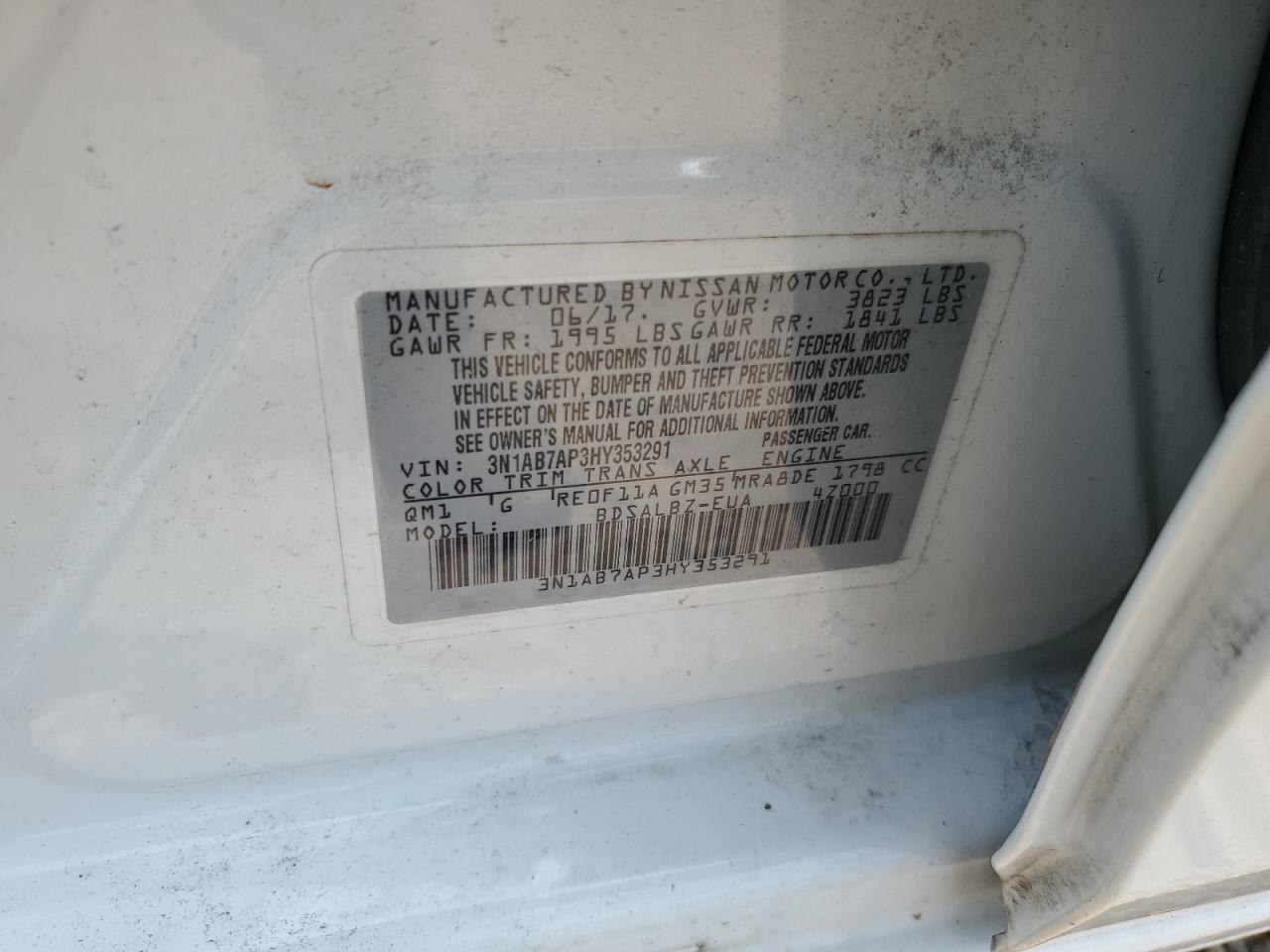 2017 Nissan Sentra S VIN: 3N1AB7AP3HY353291 Lot: 62003345