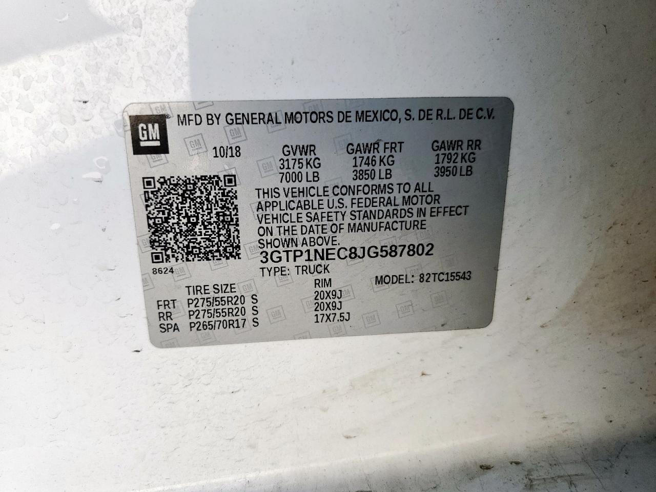 2018 GMC Sierra C1500 Slt VIN: 3GTP1NEC8JG587802 Lot: 61821635