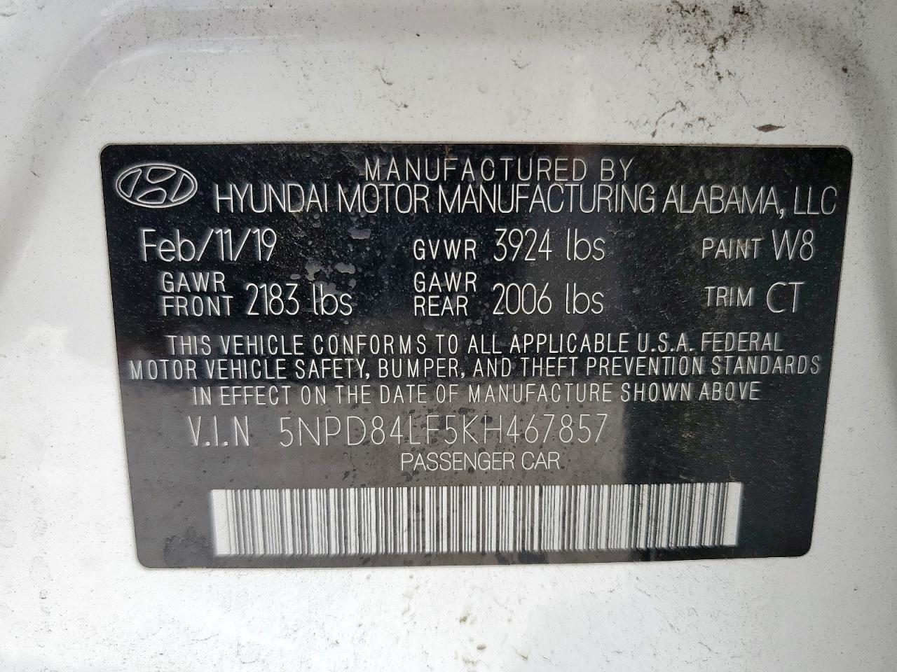2019 Hyundai Elantra Sel VIN: 5NPD84LF5KH467857 Lot: 62234075
