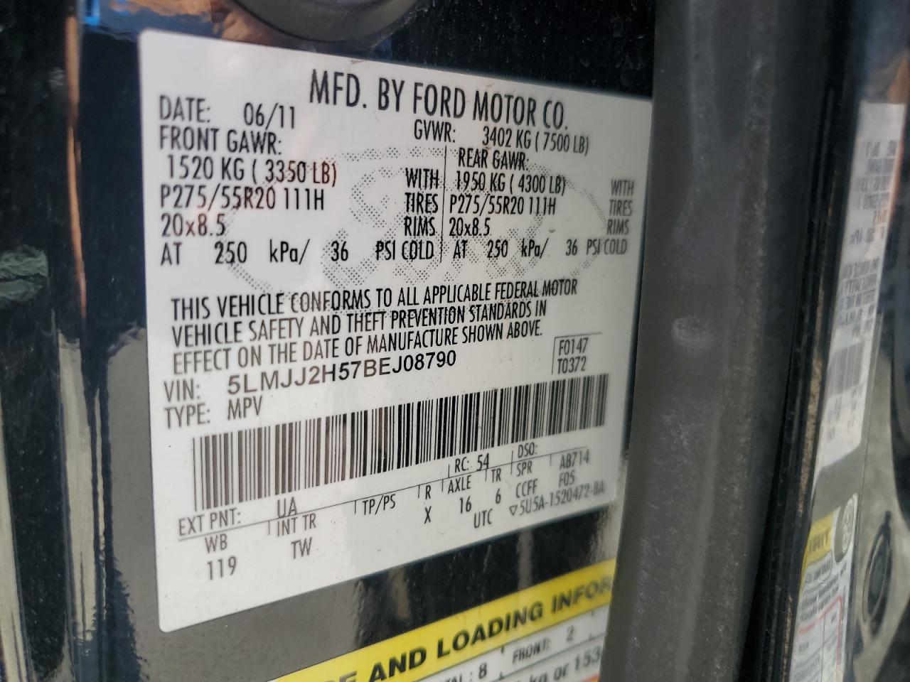 2011 Lincoln Navigator VIN: 5LMJJ2H57BEJ08790 Lot: 61482915