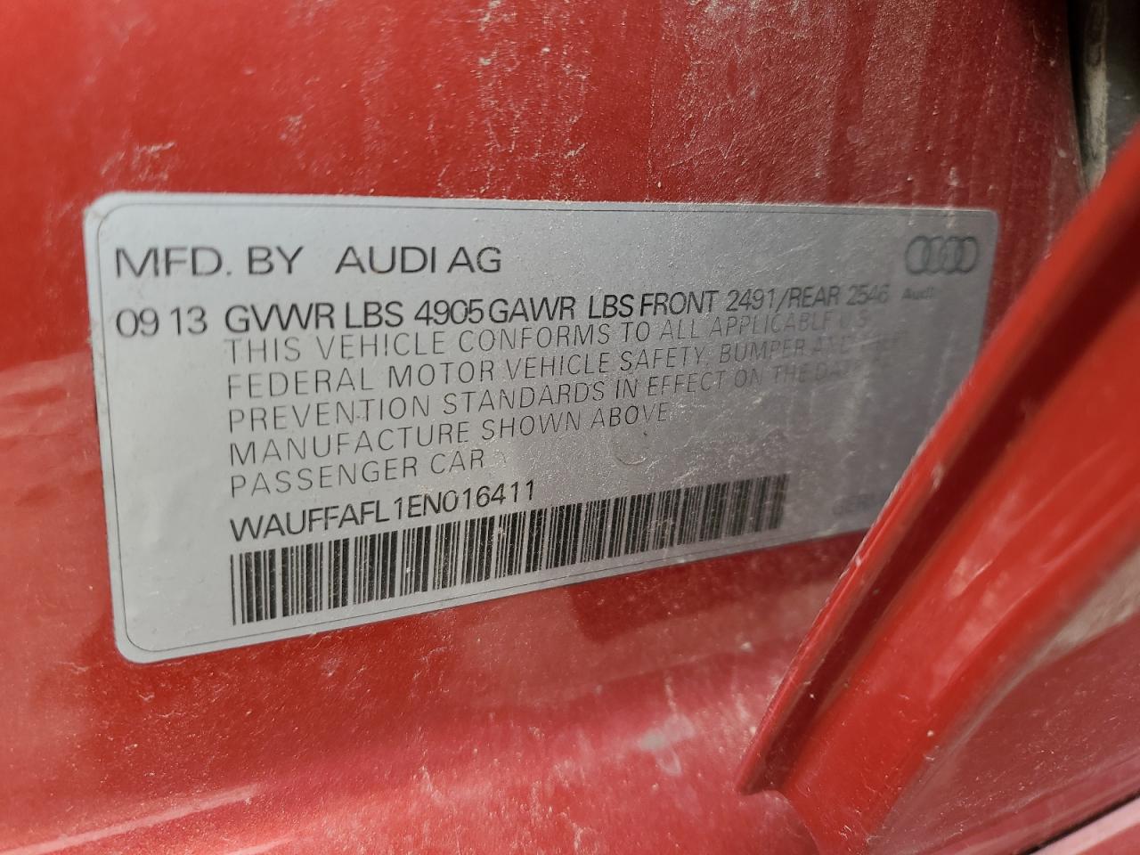 2014 Audi A4 Premium Plus VIN: WAUFFAFL1EN016411 Lot: 62913365