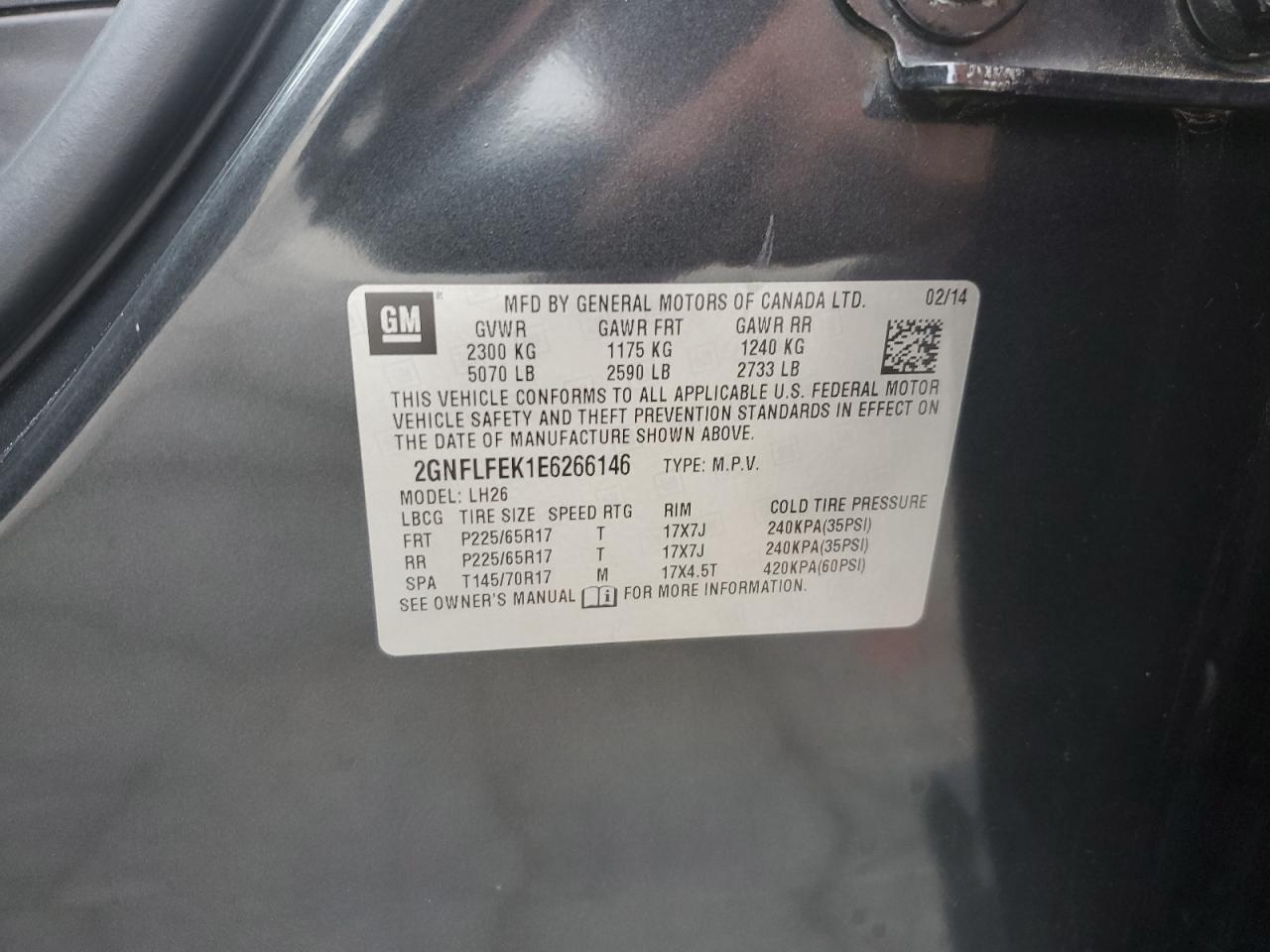 CHEVROLET EQUINOX 2014 VIN 2GNFLFEK1E6266146 фото 13