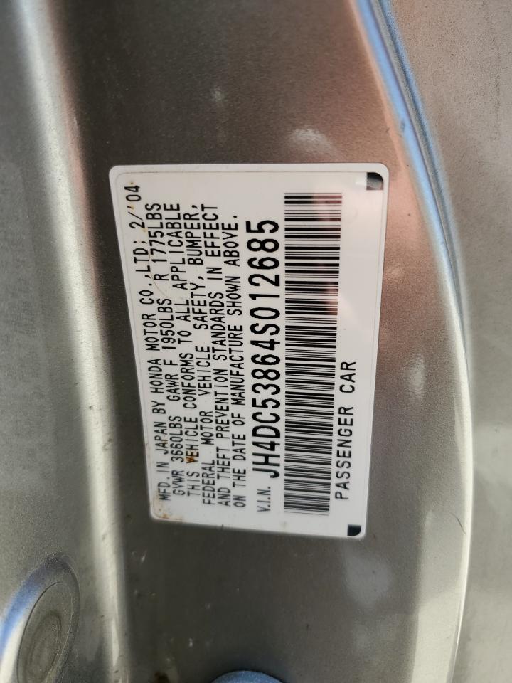2004 Acura Rsx VIN: JH4DC53864S012685 Lot: 59491505