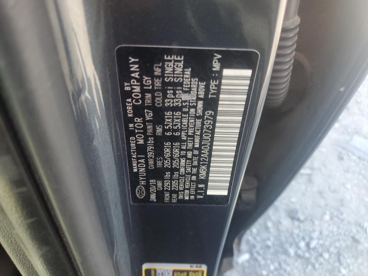 2018 Hyundai Kona Se VIN: KM8K12AA0JU073979 Lot: 62071865