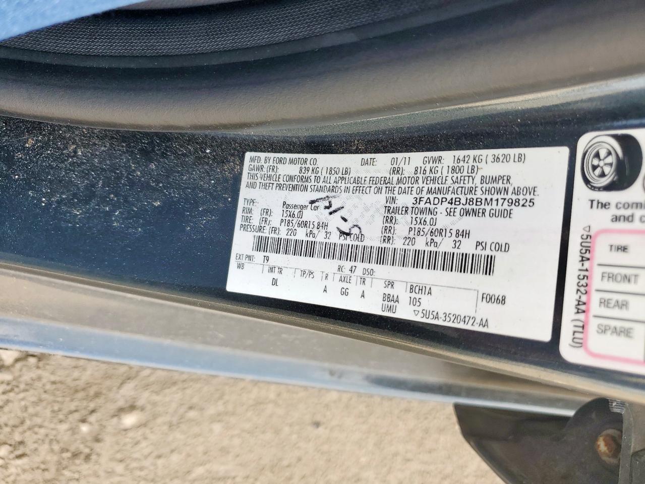 2011 Ford Fiesta Se VIN: 3FADP4BJ8BM179825 Lot: 62145495