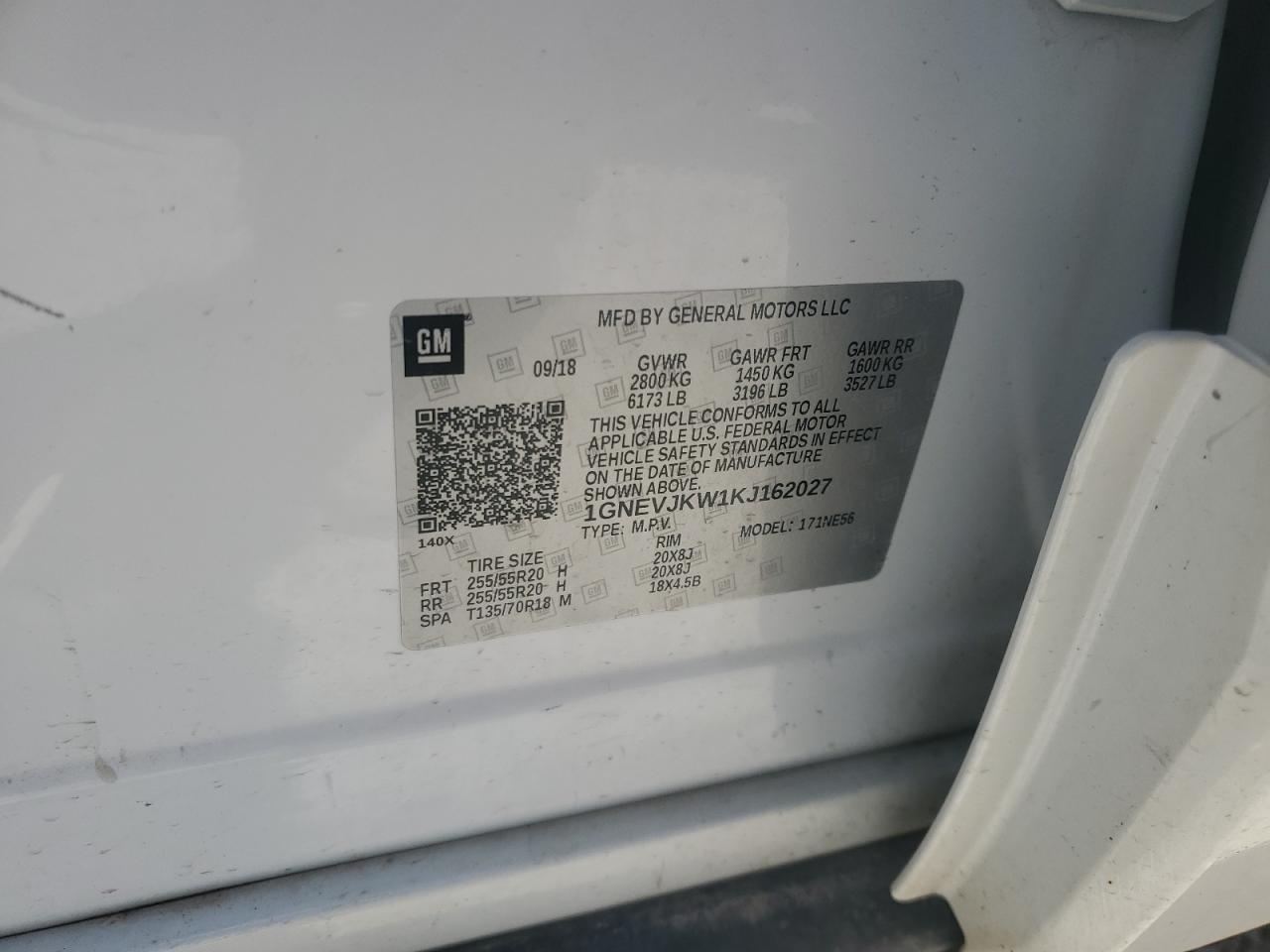 2019 Chevrolet Traverse High Country VIN: 1GNEVJKW1KJ162027 Lot: 62583245