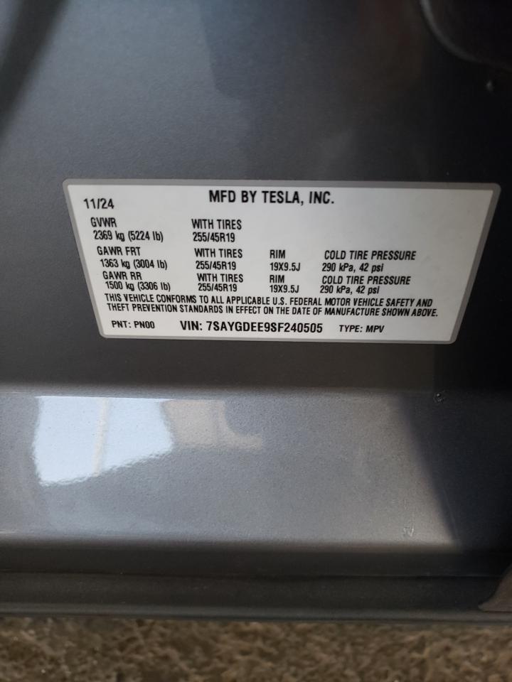 2025 Tesla Model Y VIN: 7SAYGDEE9SF240505 Lot: 60691095