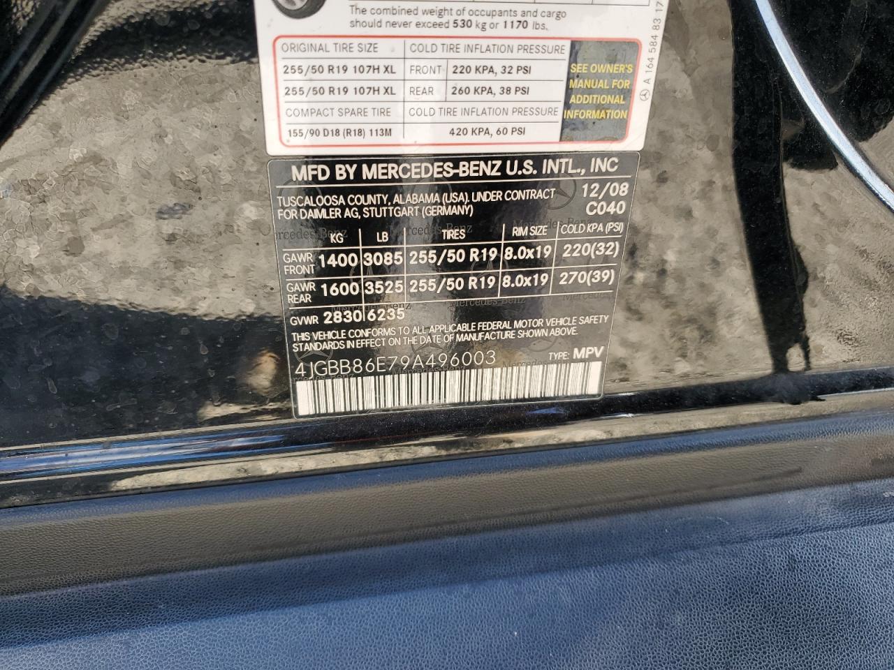 2009 Mercedes-Benz Ml 350 VIN: 4JGBB86E79A496003 Lot: 61868455