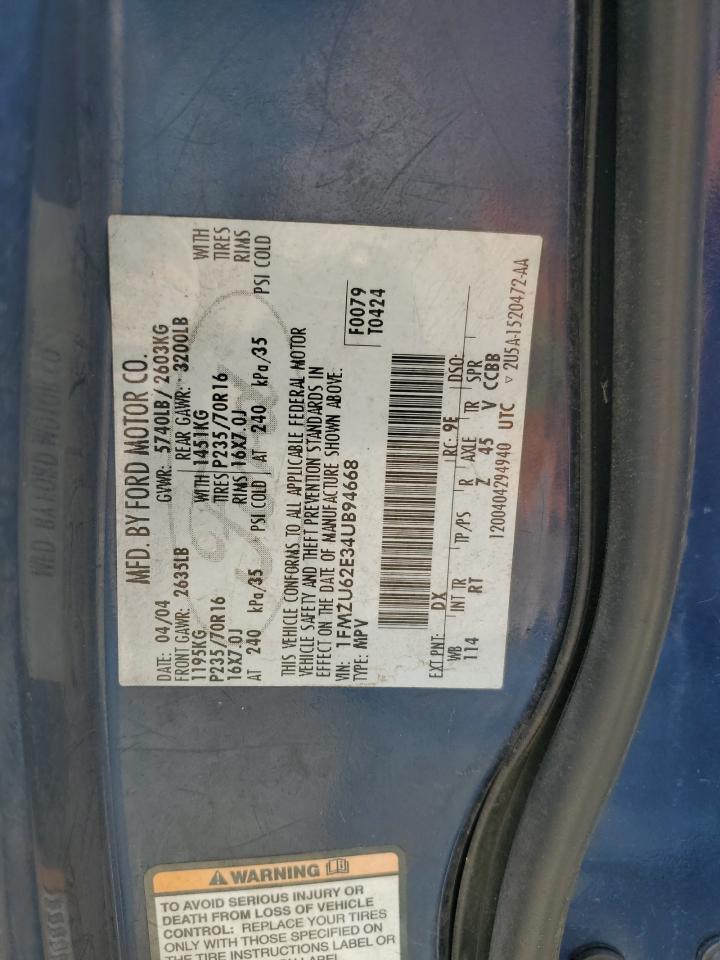 2004 Ford Explorer Xls VIN: 1FMZU62E34UB94668 Lot: 58636165