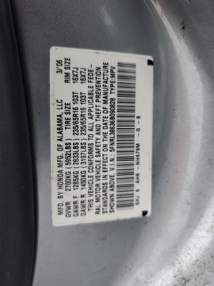 2006 Honda Odyssey Exl VIN: 5FNRL38636B090828 Lot: 61269975