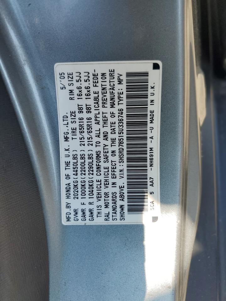 2005 Honda Cr-V Lx VIN: SHSRD78515U336746 Lot: 61873865