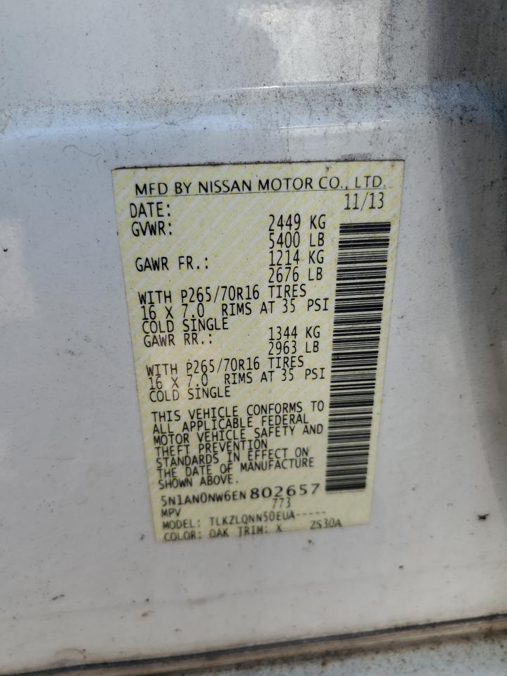 2014 Nissan Xterra X VIN: 5N1AN0NW6EN802657 Lot: 62330975
