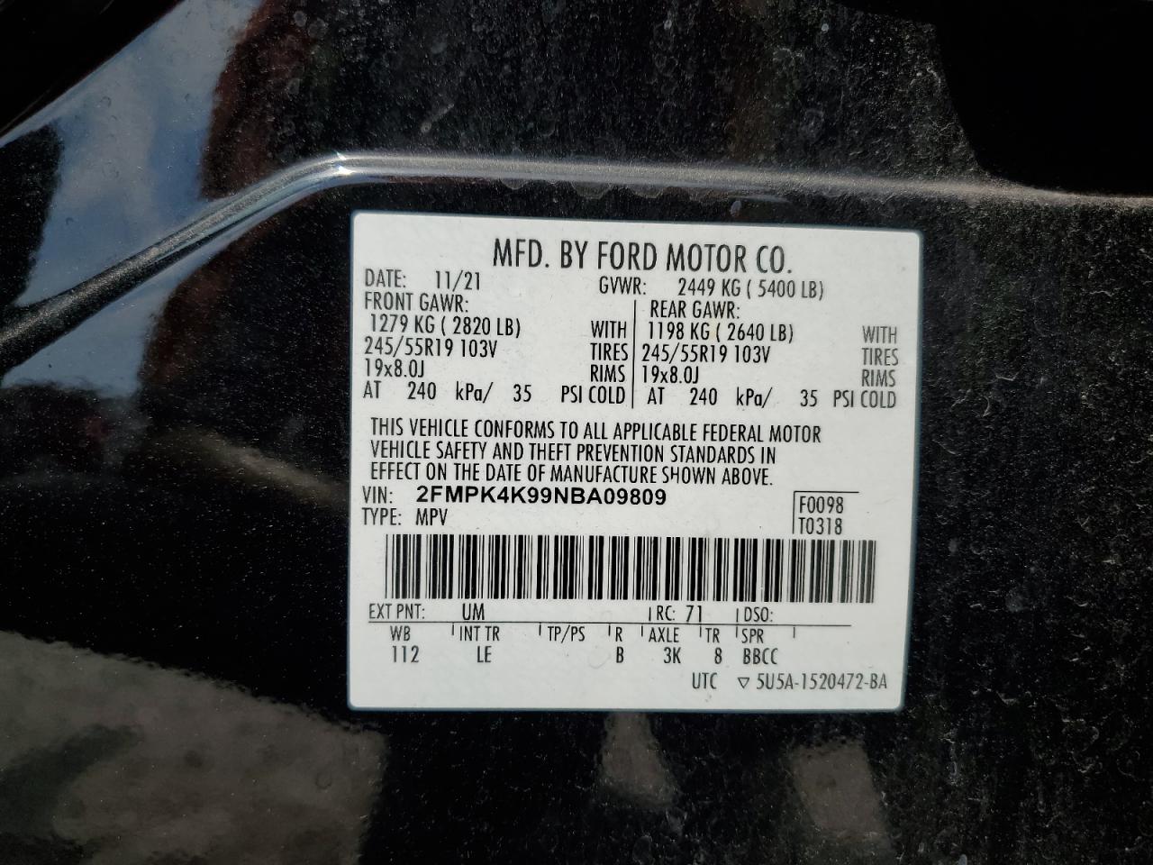 FORD EDGE 2022 VIN 2FMPK4K99NBA09809 photo 14