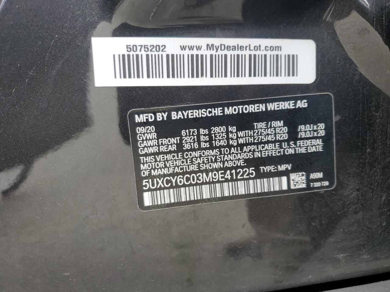 2021 BMW X6 xDrive40I VIN: 5UXCY6C03M9E41225 Lot: 62528175